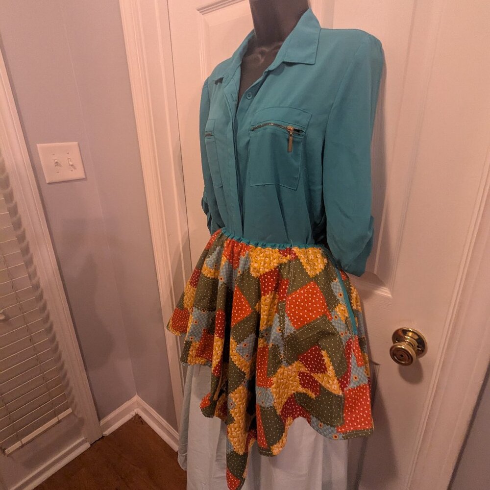Icy teal shirt with handmade layered skirts -Large Belt NOT Included - Picture 2 of 6